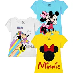 Disney By Miss and Chief Girls Pack Of 3 Graphic Printed Short Sleeves Cotton T-shirts-image-76