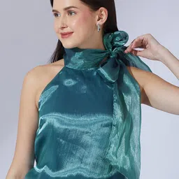 Globus Halter Neck With Bow Tie-Up Organza Party Top-picture-45