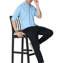 MIRAAN Men Modern Spread Collar Solid Cotton Linen Casual Shirt-image-70