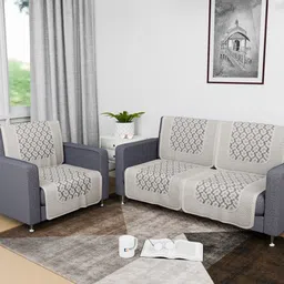 Aura Cream-Coloured Printed Cotton Sofa Cover-image-51
