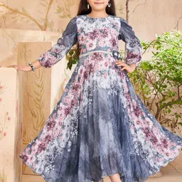 Sangria Girls Floral Printed Georgette Gown-picture-23