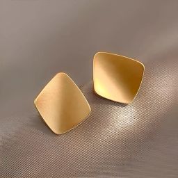 Gold-Plated Matte Finish Square Stud Earrings for Women & Girls Alloy, Stainless Steel Hoop Earring, Huggie Earring, Stud Earring-image-4