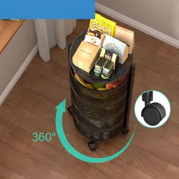Aura Black 2 Pieces Rotating 3-Layer Multipurpose Storage Rack Trolley with Wheels image 3