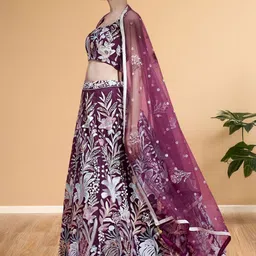 FABPIXEL Embroidered Sequinned Semi-Stitched Lehenga & Unstitched Blouse With Dupatta image 3