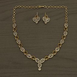 Anouk Women Gold-Plated White Stone Studded Necklace with Earrings-44