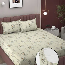 Bromwick Cream-Coloured Printed 250 TC Microfiber King Bedsheet Set 1.98 m x 1.83 m-6