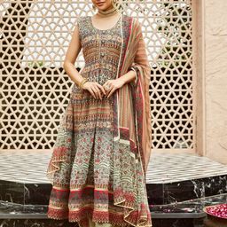 WOMEN PLUS Ethnic Motifs Printed Beads and Stones Georgette Kurta With Trousers & Dupatta-16