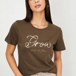 max Women Typography Printed Round Neck Pure Cotton T-shirt-image-40