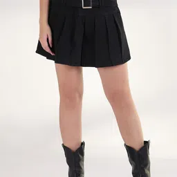 SHOWOFF Denim Flared Mini Skirt-image-78