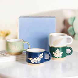 Nestasia Blue & White 4 Pieces Textured Ceramic Glossy Mugs 145ml-picture-4
