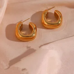 V FASHION JEWELLERY Stainless-Steel Gold-Plated Crescent Shaped Half Hoop Earrings-picture-25