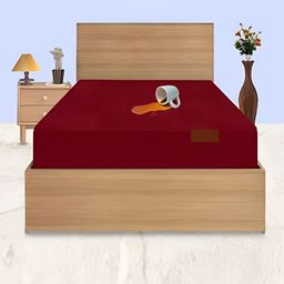 CRAZY WORLD Maroon Terry Water Resistant Mattress Protector-image-82