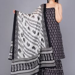 Cloth Bites Floral Printed Regular Pure Cotton Straight Kurta with Sharara & Dupatta-picture-43