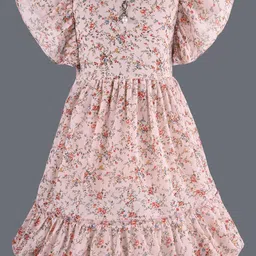 Wish Karo Floral Print Flutter Sleeve Georgette Fit & Flare Dress-image-76