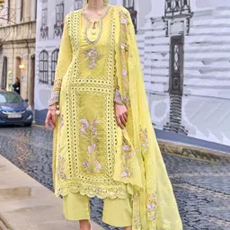 AUTUMN LANE Floral Embroidered Pure Cotton Straight Kurta With Trousers And Dupatta-picture-48