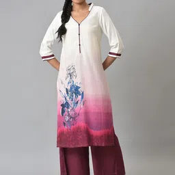 AURELIA Floral Printed Mandarin Collar Straight Kurta with Palazzo-picture-15