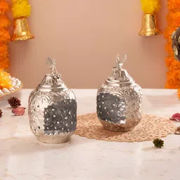Homspurts 2-Pcs Silver DivineNest Antique Diyas-image-11
