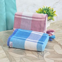 FABINALIV White & Blue 2 Striped Cotton 225 GSM Bath Towel-81