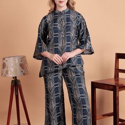 DARVI Swarna Weave Printed Mandarin Collar Top With Palazzo-37