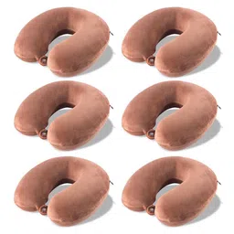 Kuber Industries Brown 6 Pieces U-Shaped Memory Foam Filled Cotton Travel Pillow-12