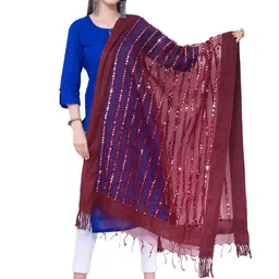 A R SILK DUPATTA HUB Striped Organza Dupatta with Mirror Work-picture-16