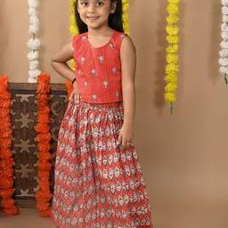 Sangria Girls Embroidered Cotton Lehenga With Top-picture-36