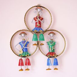 Ekhasa Blue & Red Textured Metal Rajasthani Musicians Wall Hanging Decor-28