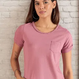 DressBerry Slit Sleeves Braided Edges Cotton Top-image-97