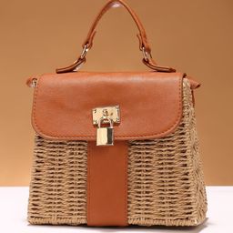 HAUTE SAUCE by Campus Sutra Geometric Self Design Straw Structured Shoulder Bag-13