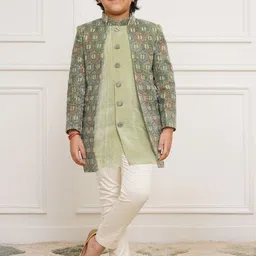 Vastramay Boys Slim Fit Embroidered Sherwani Set-25