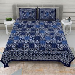 Myntra Elegant Homes Blue 180 TC Superfine Ethnic Motifs Cotton Queen Bedsheets-picture-5