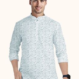 ROUGHELLS Floral Printed Band Collar Slim Fit Cotton Straight Short Kurta-image-102