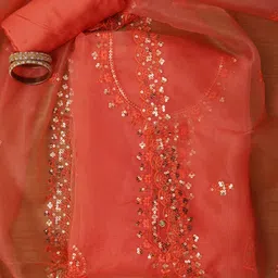 Jaipur Kurti Embroidered Sequinned Organza Unstitched Dress Material-image-75