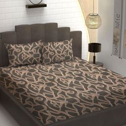 YaAkholic Green & Brown 210 TC Queen Bedsheet with 2 Pillow Covers-image-102
