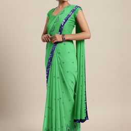 KULNAARI Ethnic Motifs Sequinned Pure Georgette Saree-image-14