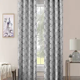 Aura Grey & Black Set of 2 Floral Long Door Curtain-17