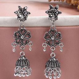 Anouk German Silver Plated Oxidised Dome Shaped Jhumkas-23