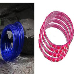 SOMIL Set of 16 Blue Alloy Artificial Stones & Beads Bangles-image-94