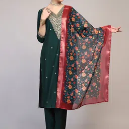 Moda Rapido Embroidered V-Neck Straight Kurta With Trousers And Dupatta-image-21
