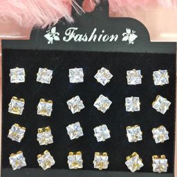 NAVJAI Gold-Toned & Clear Pair Of 12 Stone Square Stud Earrings-image-86