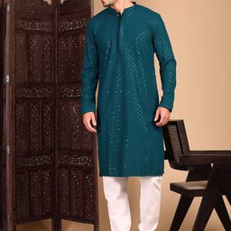 House of Pataudi Men Textured Kurta with Pyjama-picture-4