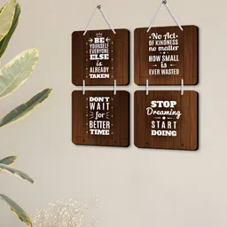 OLIVE TREE 4-Pcs Brown & White Printed Wooden Wall Hangings-10