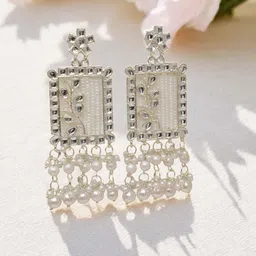MEIRA JEWELLERY Artificial Stones Studded & Beaded Square Shaped Drop Earrings-picture-31
