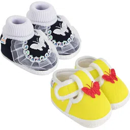 NESKA MODA 3 To 12 Months Baby Boys & Baby Girls Pack of 2 Pair Combo Cute Cotton Butterfly Booties-57