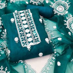 KIMISHA Floral Embroidered Thread Work Organza Unstitched Dress Material-image-62