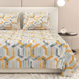 DREAM WEAVERZ Grey & Yellow Geometric Pure Cotton 220 TC King Bedsheet Set-2.75 m x 2.55 m-image-70