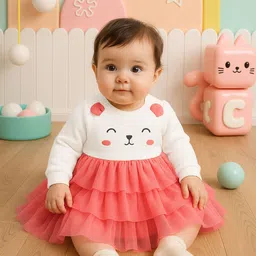 MINI KLUB Girls Cotton Full Sleeves Cartoon Printed Fit & Flare Midi Dress-picture-32