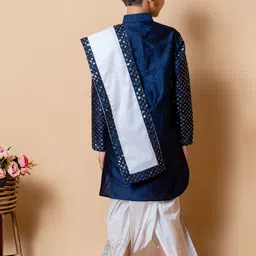 NFC CREATION Boys Ethnic Motifs Embroidered Regular Sequinned Dupion Silk Kurta with Dhoti Pants & With image 4
