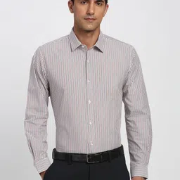 Peter England Men Slim Fit Vertical Striped Spread Collar Formal Shirt-picture-1
