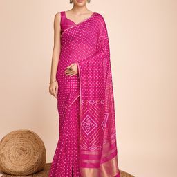 Rangtulika Ethnics Bandhani Zari Silk Blend Bandhani Saree-image-11
